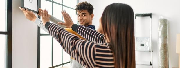 Hanging Picture, Home Improvement, Woman, Man, Moving In