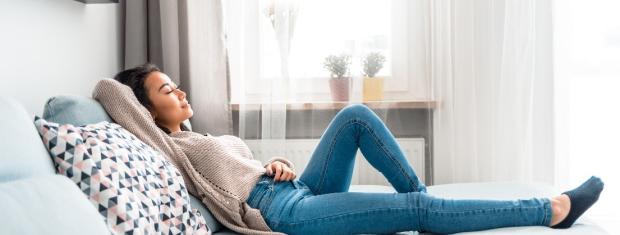 Woman, Relaxing, Laying Down, Couch