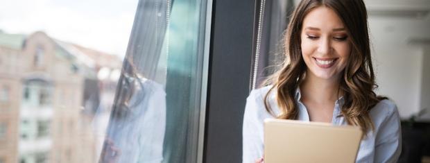 Reading, Smiling, Woman, Business