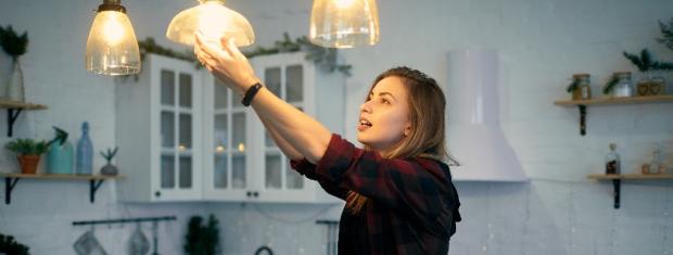 Woman, Changing Lightbulb, Home Maintenance