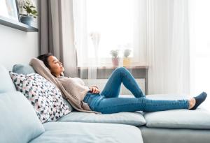 Woman, Relaxing, Laying Down, Couch